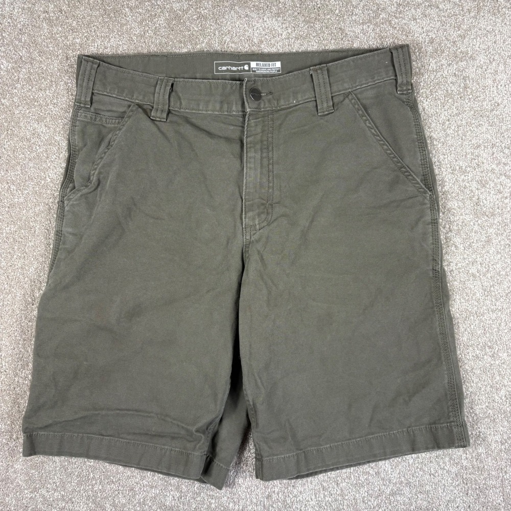 Carhartt Mens Relaxed Fit Canvas Utility Work Shorts Olive Green Drab Size 34